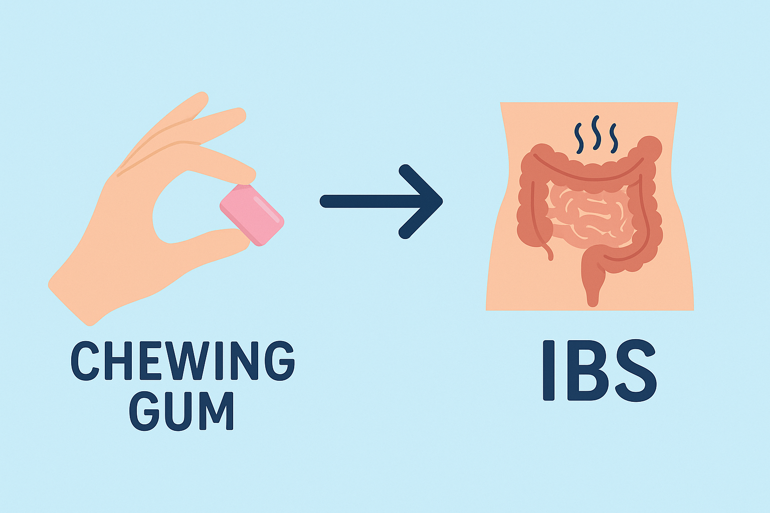 Illustration showing connection between chewing gum and IBS symptoms